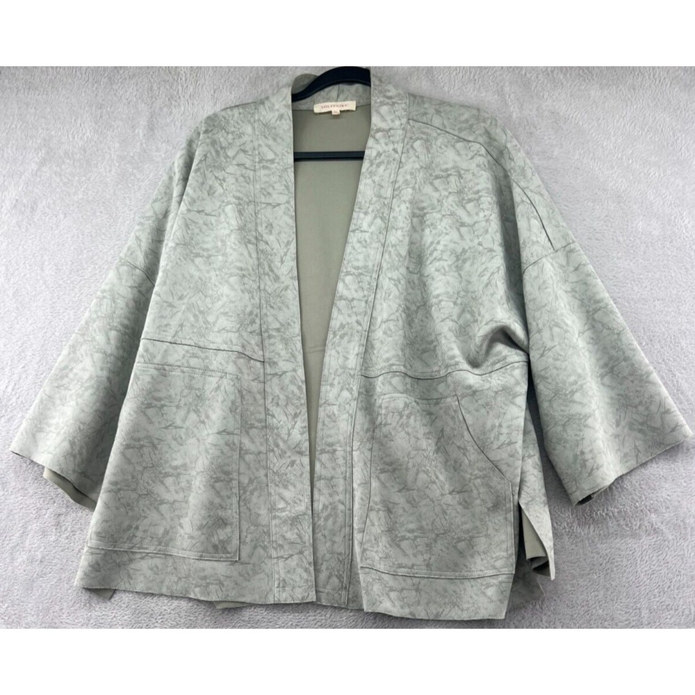 Solitaire Sweater Cardigan Womens XL Kimono Sage Green Marble Print Open Front